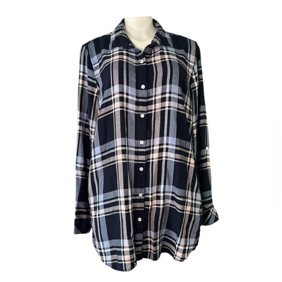 Barbour Baymouth Linen Blend Shirt Tunic Navy Size 6 Style LSH1301NY73 - Picture 1 of 10